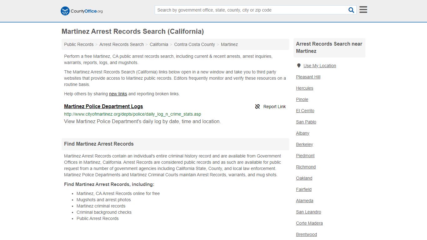 Arrest Records Search - Martinez, CA (Arrests & Mugshots) - County Office